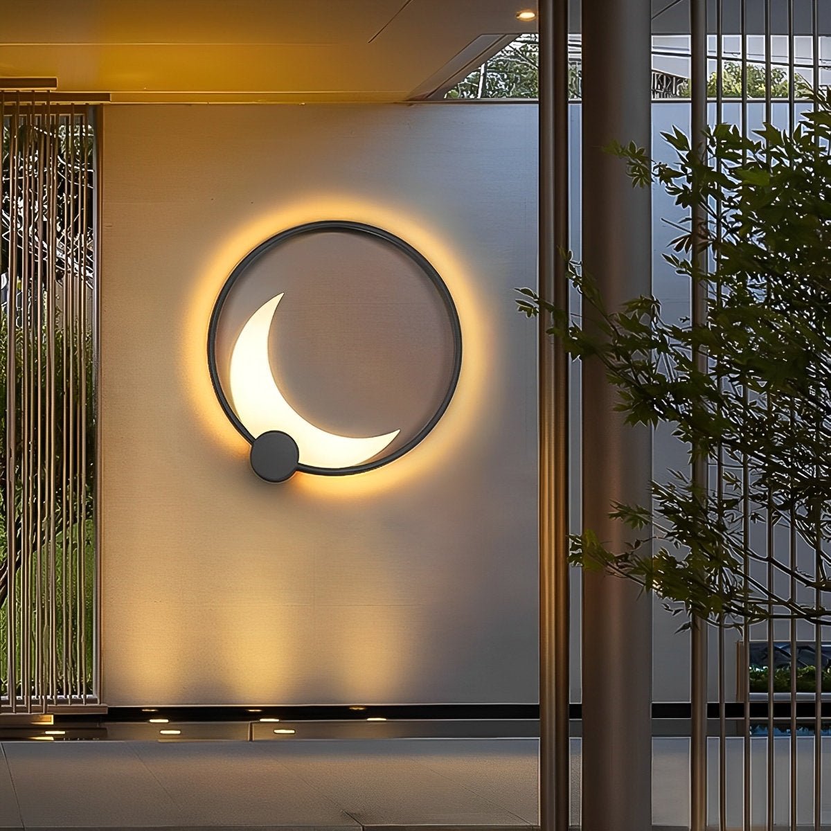 Buitenwandlamp Modern met Maanvorm en Ronde Ring voor Tuin en Gevel