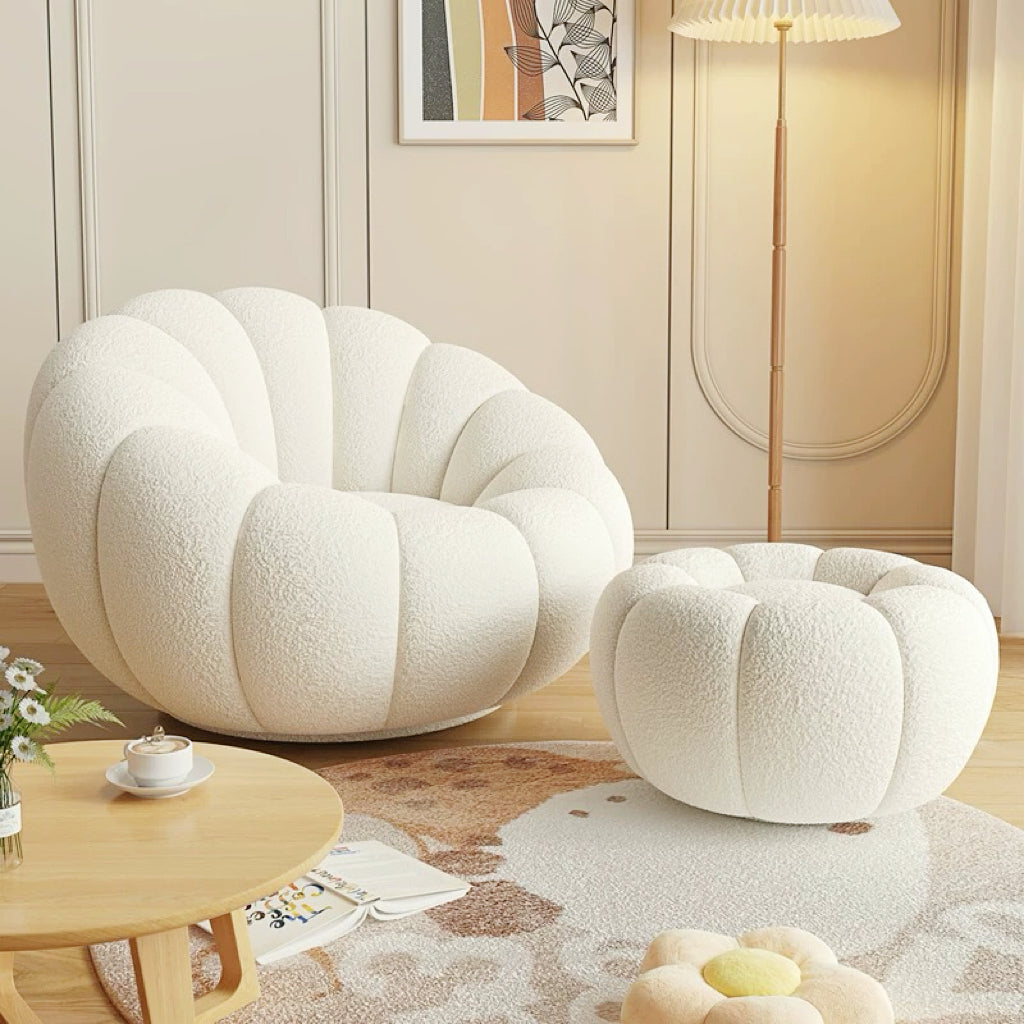 Draaifauteuil met Hocker Pompoen Design en Draaibare Basis