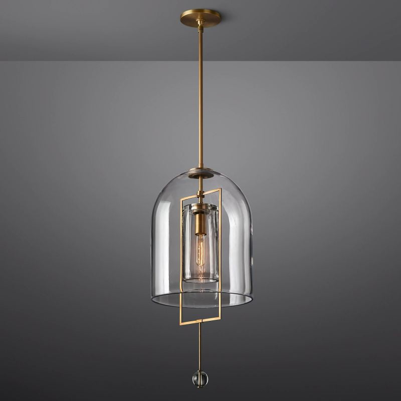 Hanglamp Art Deco met Glazen Koepelkap en Metalen Frame