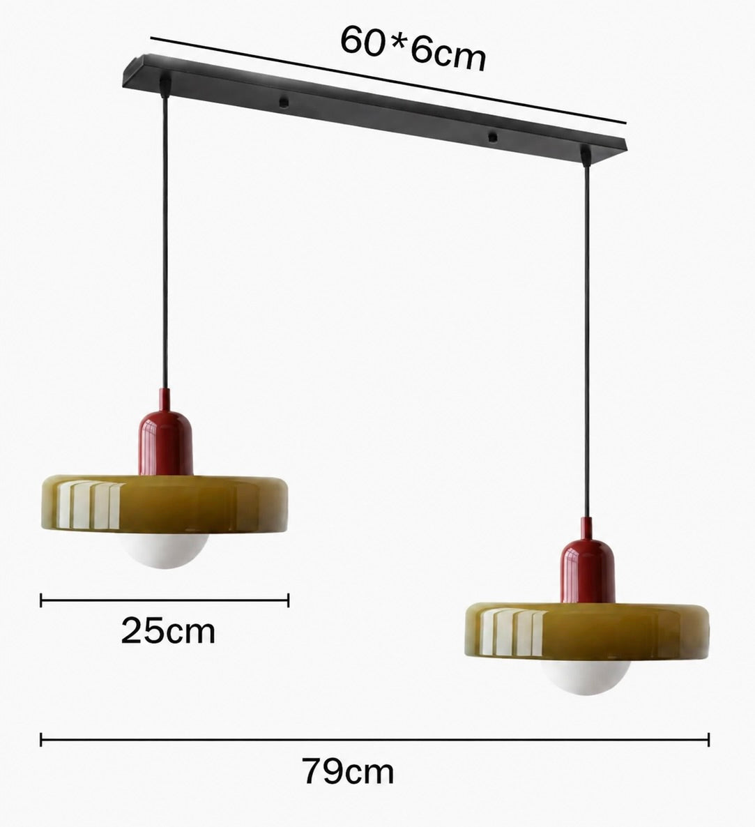 Hanglamp Bauhaus Modern met Twee Glazen Kappen en Verstelbare Hoogte