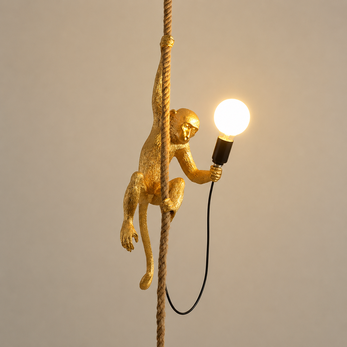 Hanglamp Bohemian Aap met Touwkabel en Decoratieve Figuur