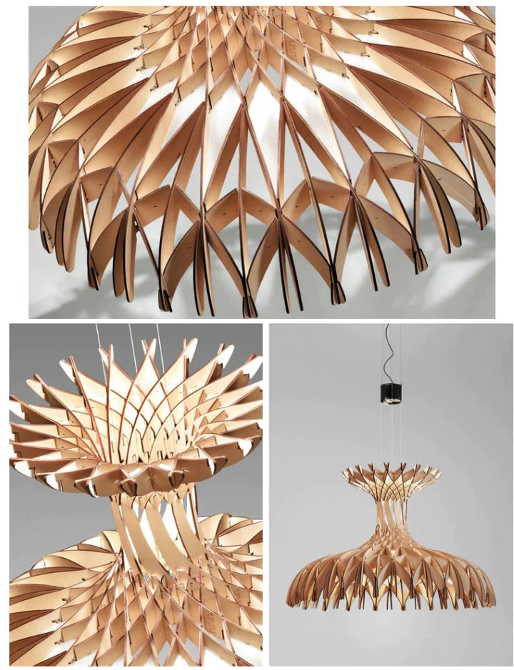 Hanglamp Bohemian met Houten Lamellenstructuur en Verstelbare Hoogte