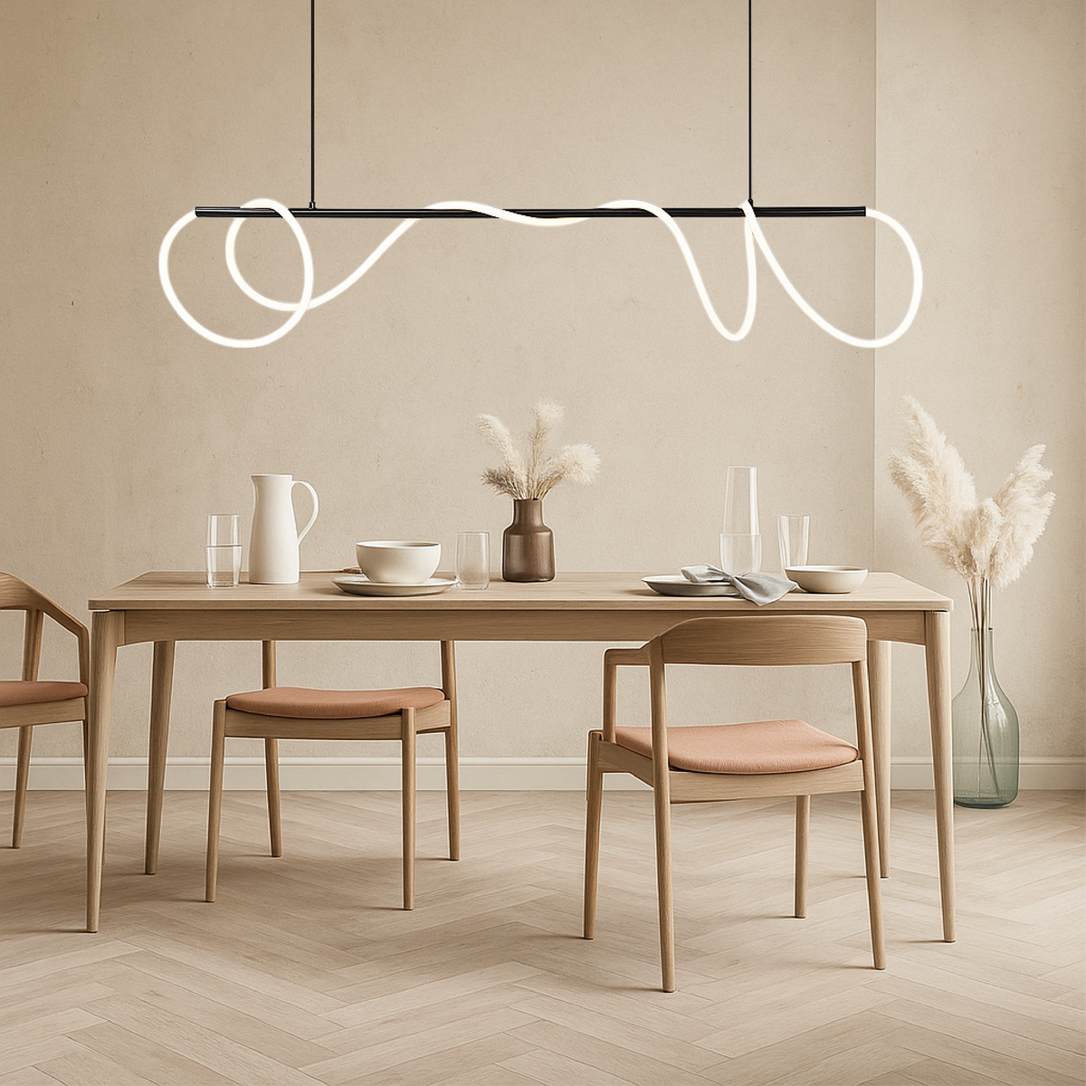 Hanglamp Minimalistisch met Golvende LED Lichtslang en Verstelbare Hoogte