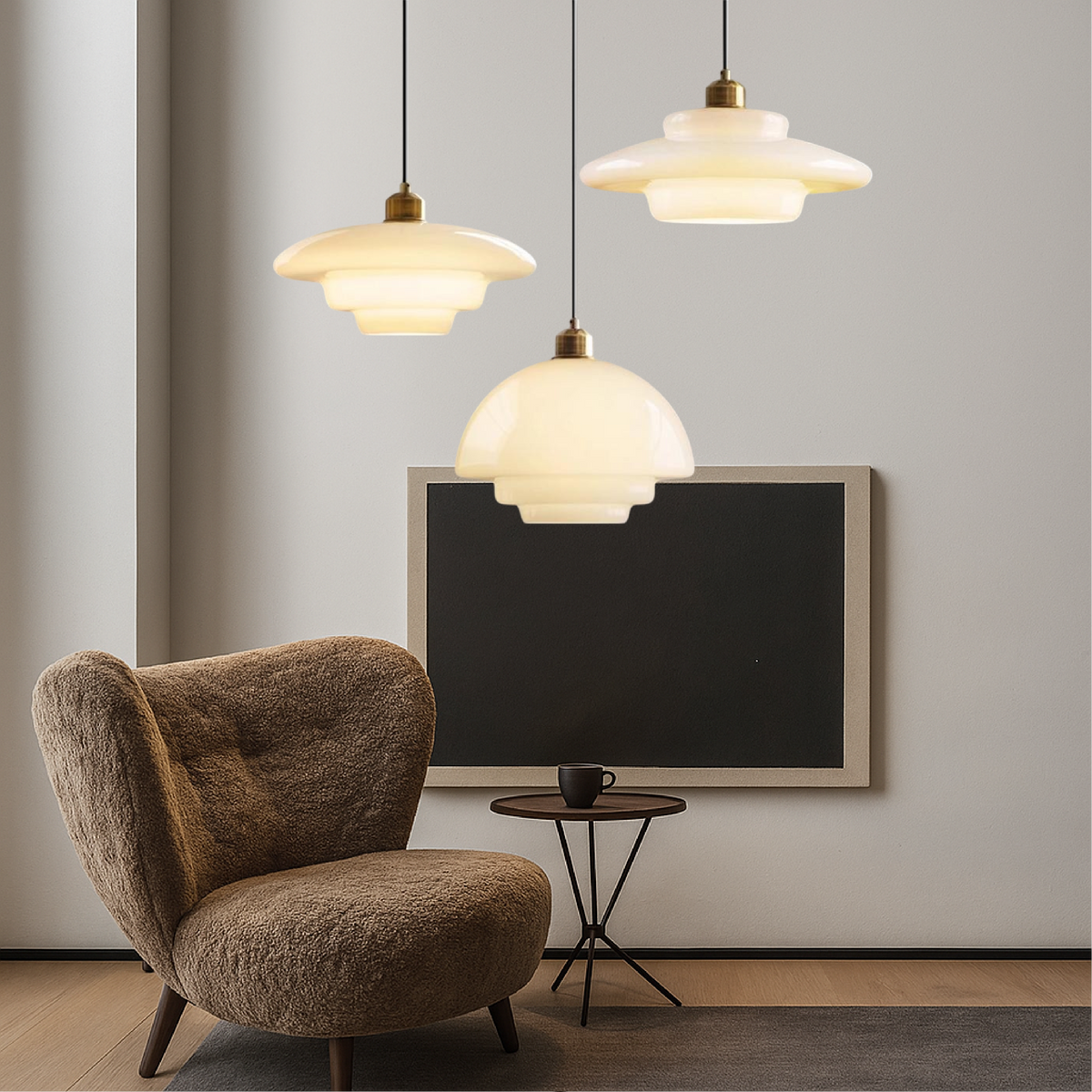 Hanglamp Retro met Gelaagde Glazen Kap en Messing Fitting