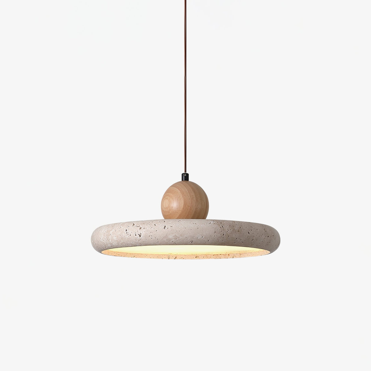 Hanglamp Scandinavisch met Ronde Travertijn Kap en Houten Bol