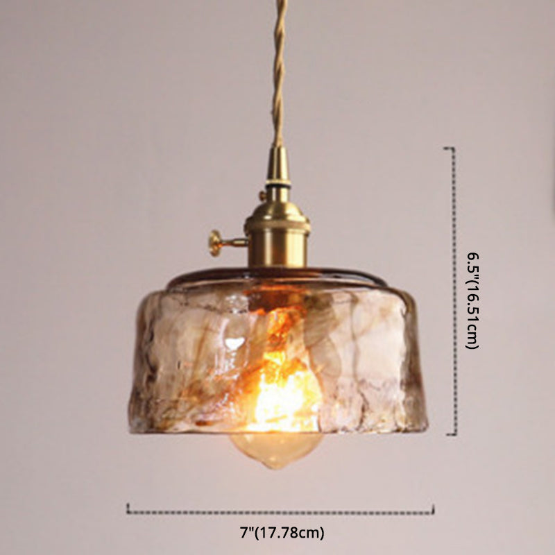 Hanglamp Vintage met Amberkleurig Waterglas Kap en Messing Fitting