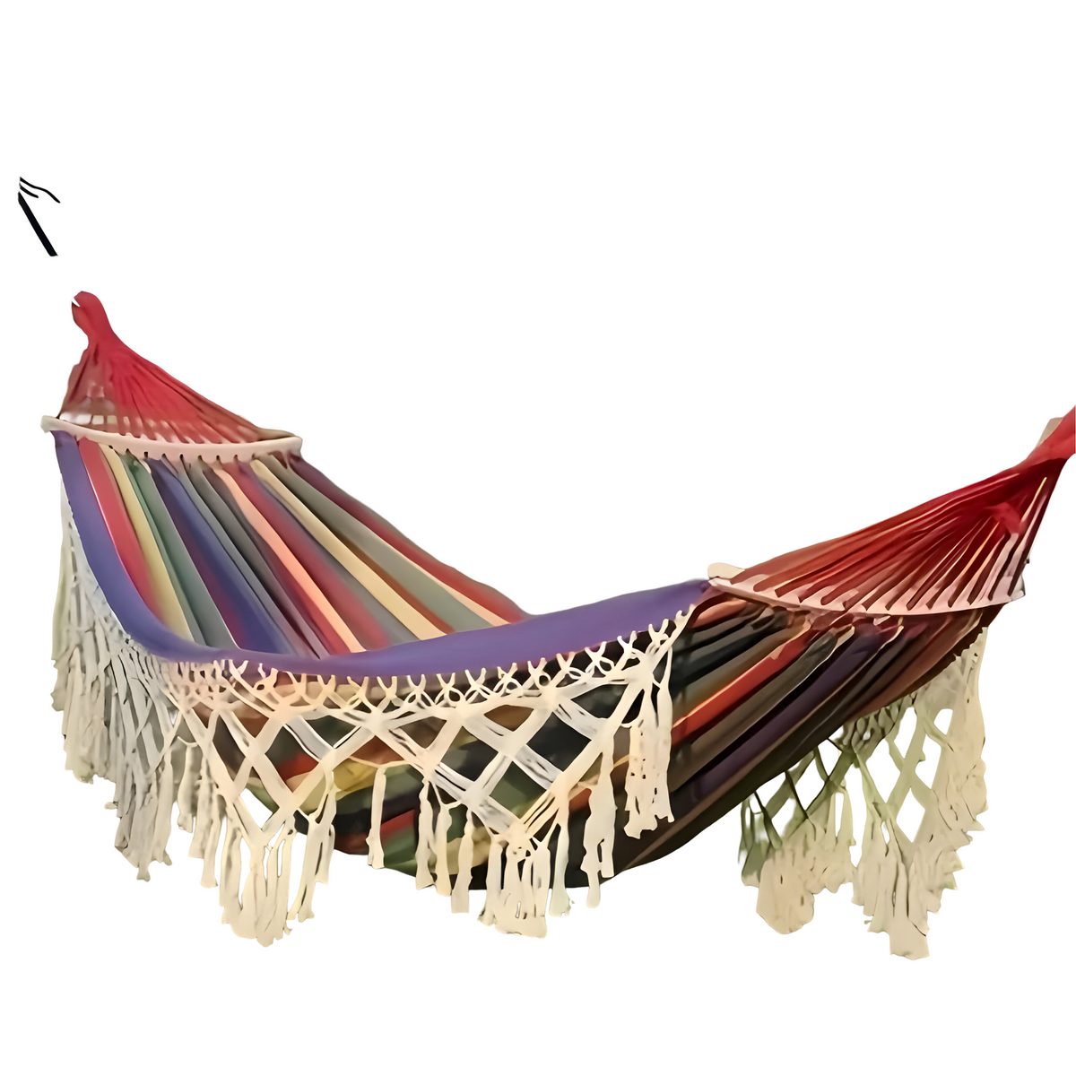 Hangmat voor Buiten met Franjes en Spreidstokken voor Tuin en Camping