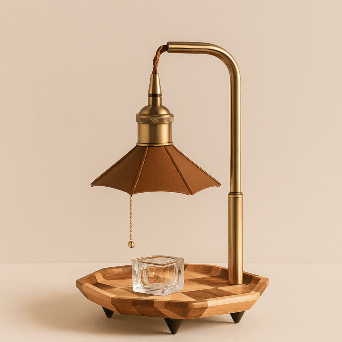 Kaarsenwarmerlamp Retro met Houten Basis en Trekschakelaar