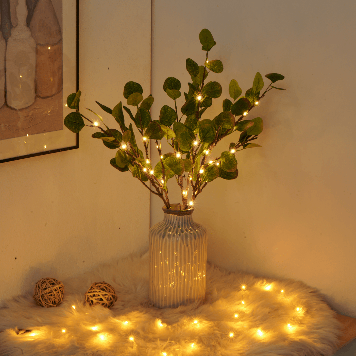 Kunsttak met LED Lampjes Warm Wit voor in een Vaas