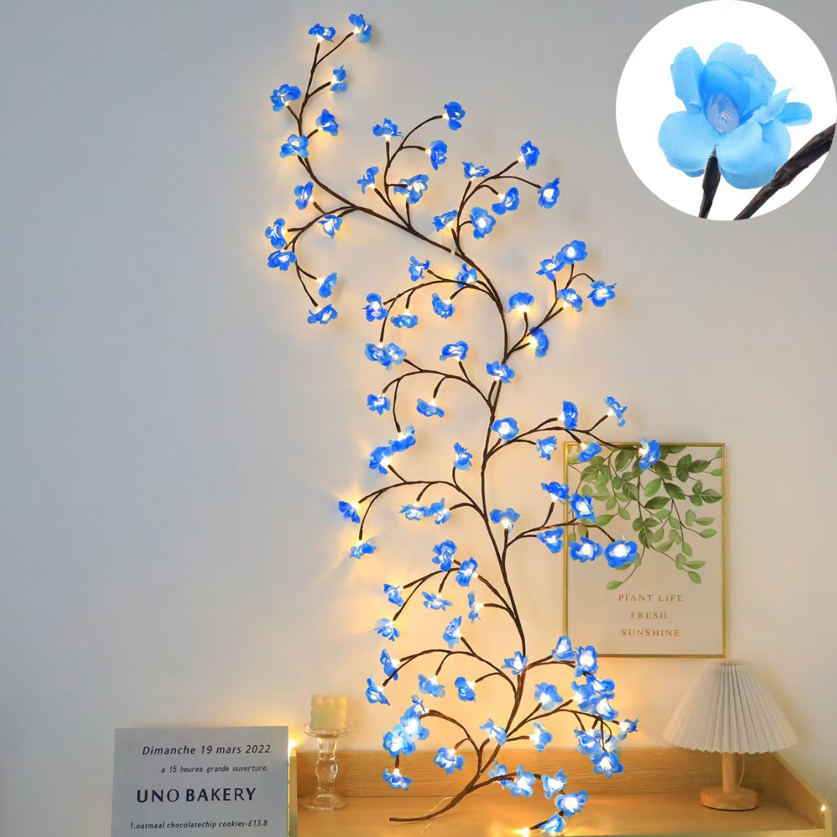 LED Bloesemtak Wanddecoratie met Warm Licht en Kunstbloemen