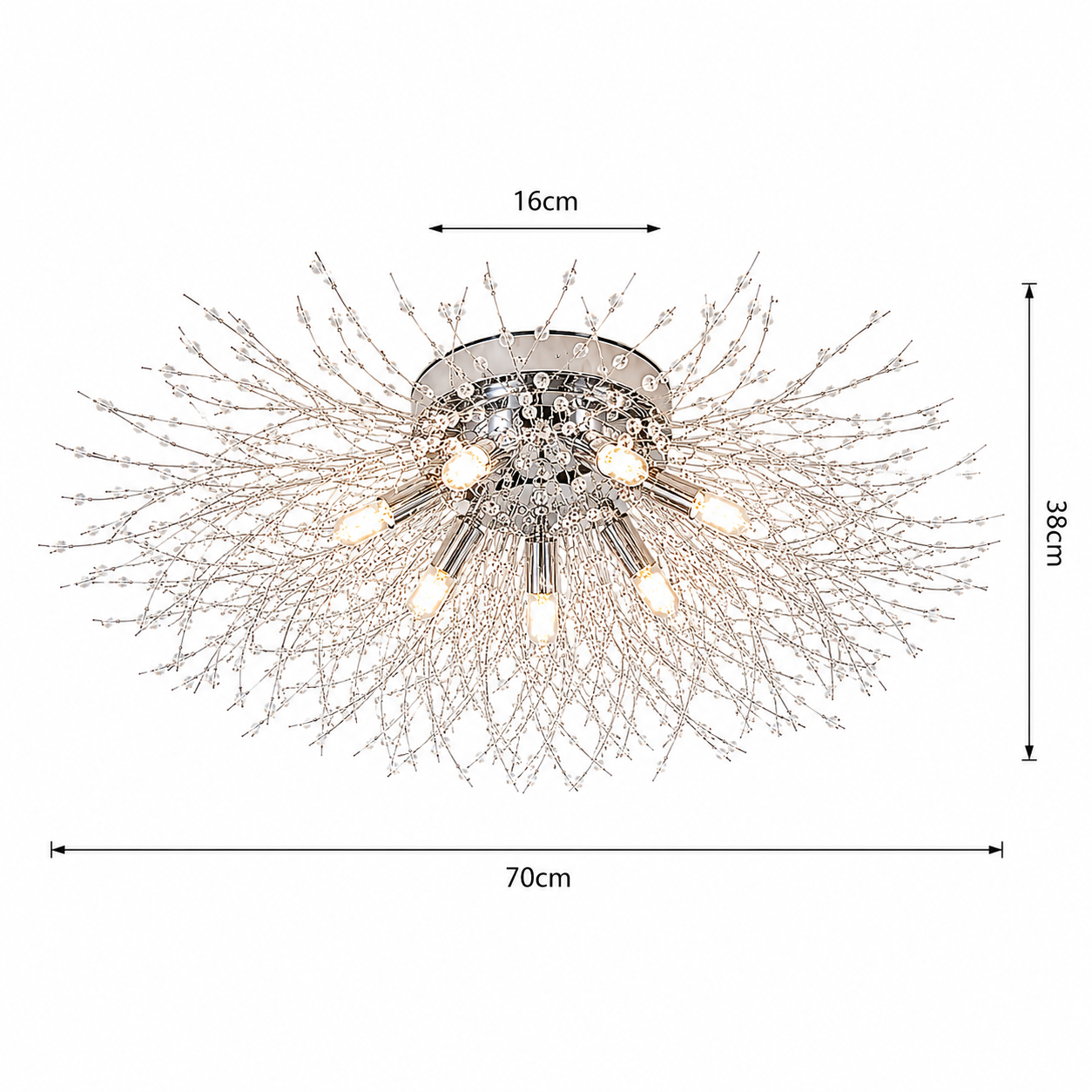 Plafondlamp Art Deco met Kristallen Takken en Vuurwerk Silhouet