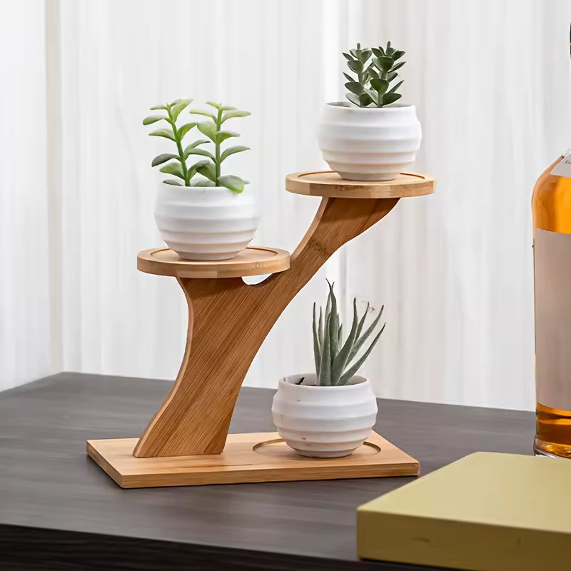 Plantenstandaard Bamboe met 3 Niveaus en Boomvorm Design