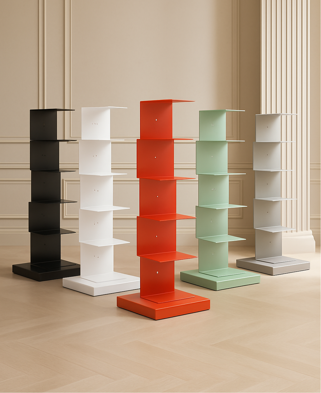 Staande Boekenkast Metaal met Zwevende Planken en Verticale Toren