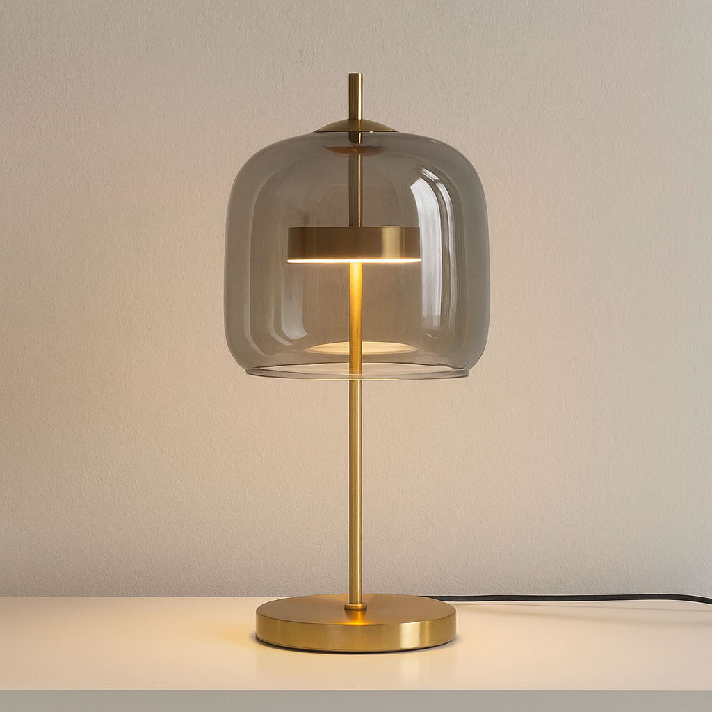 Tafellamp Modern met Glazen Kap en Gouden Voet