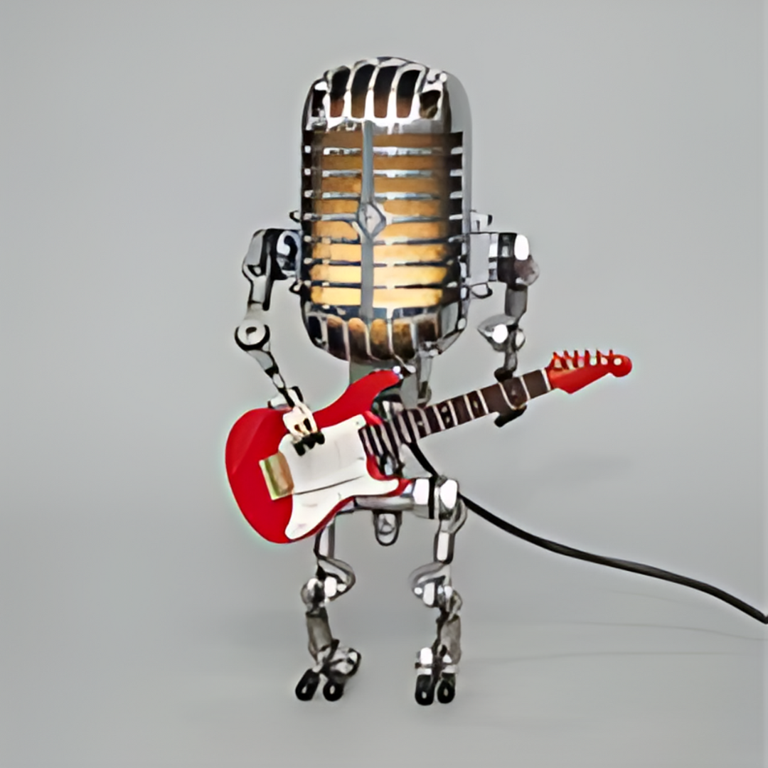Tafellamp Retro Microfoon Robot met Gitaar en Dimmer Schakelaar