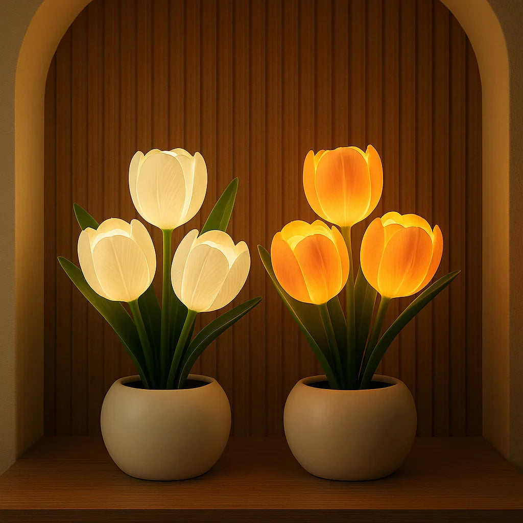 Tafellamp Tulpen met Dimmer en USB Voeding in Ronde Pot