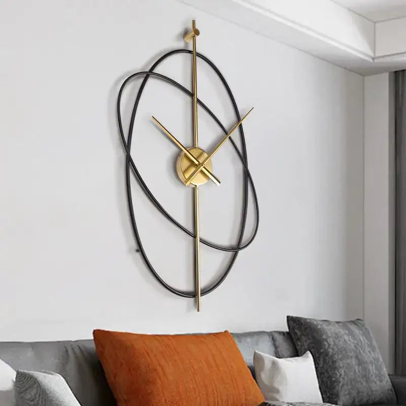 Wandklok Modern met Geometrische Ovalen Ringen en Gouden Wijzers