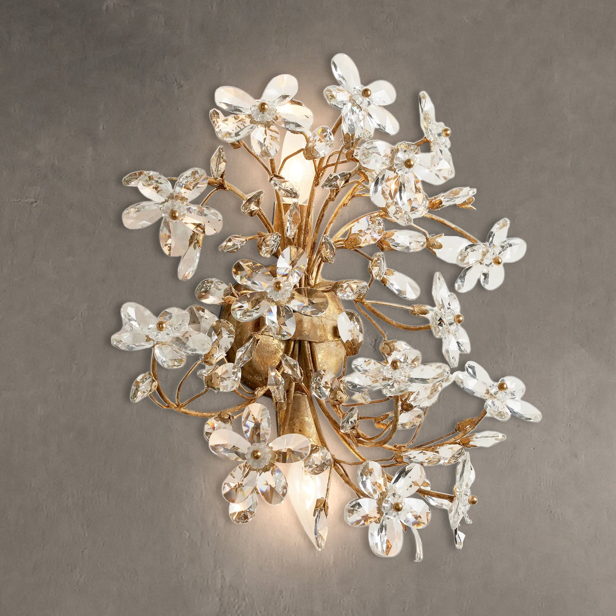 Wandlamp Art Deco met Kristallen Bloemen en Metalen Takken