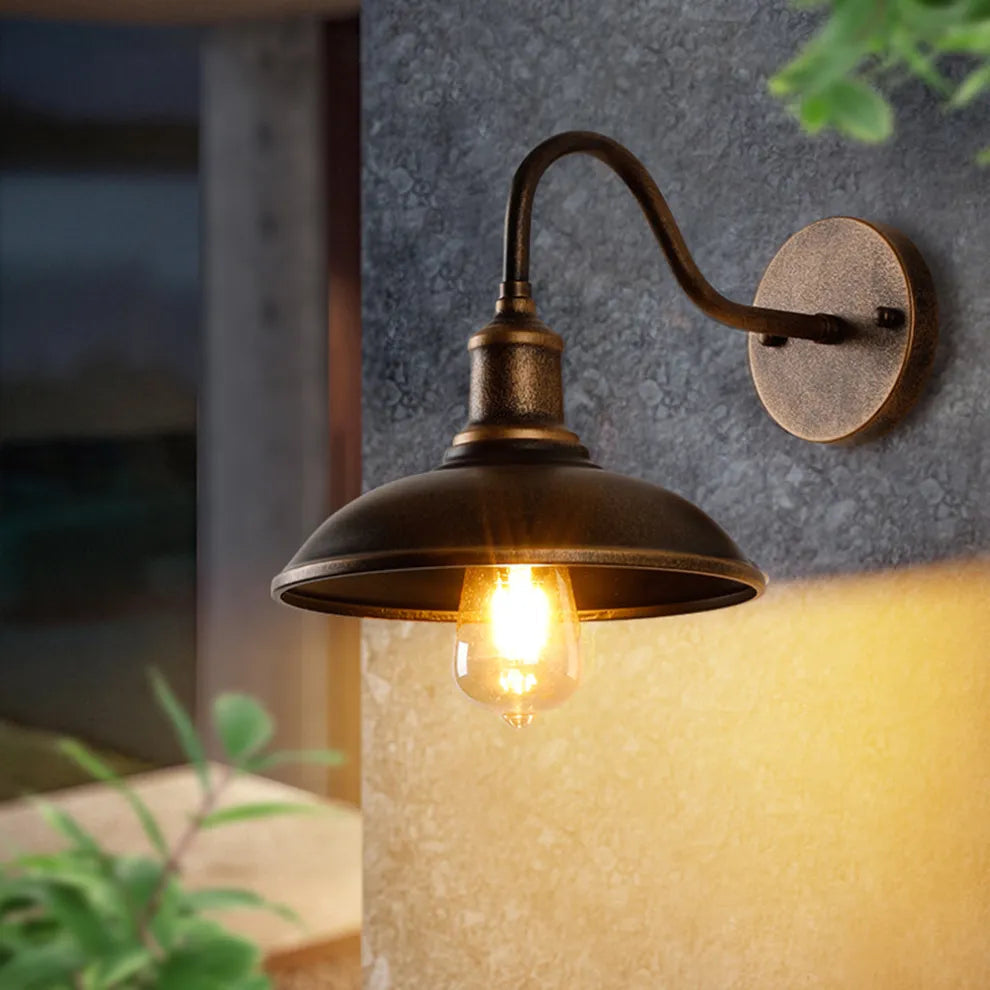 Wandlamp Industrieel Vintage met Gooseneck Arm en Ronde Kap voor Buiten