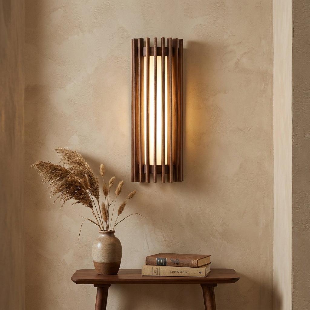 Wandlamp Scandinavisch met Houten Lamellen en Ingebouwde LED ##POS:2##