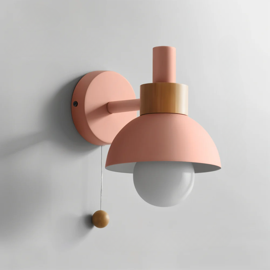Wandlamp Scandinavisch met Koordschakelaar en Houten Detail