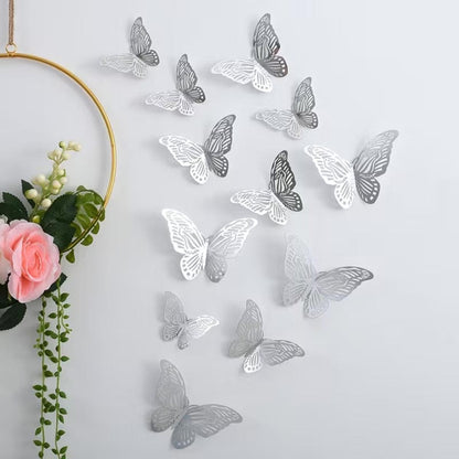3D Vlinder Wanddecoratie Stickers met Uitgesneden Patroon, 12-delig