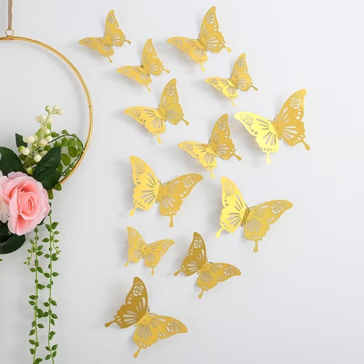3D Vlinder Wanddecoratie Stickers met Uitgesneden Patroon, 12-delig
