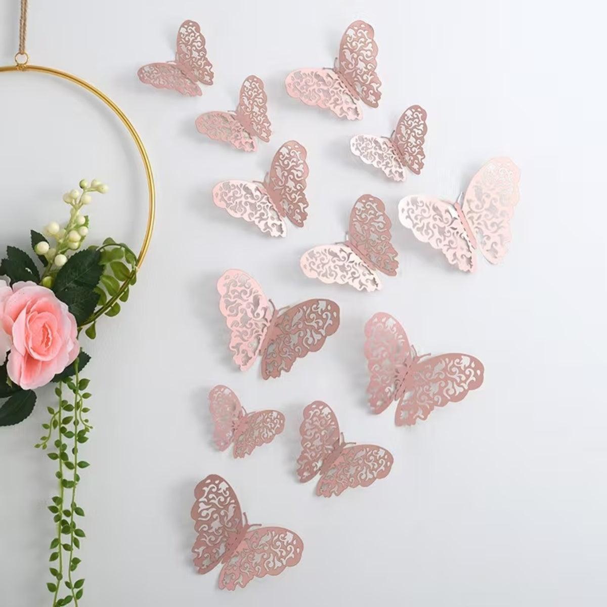 3D Vlinder Wanddecoratie Stickers met Uitgesneden Patroon, 12-delig