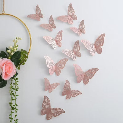 3D Vlinder Wanddecoratie Stickers met Uitgesneden Patroon, 12-delig