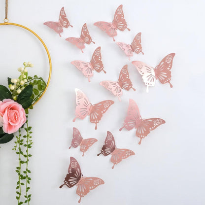 3D Vlinder Wanddecoratie Stickers met Uitgesneden Patroon, 12-delig