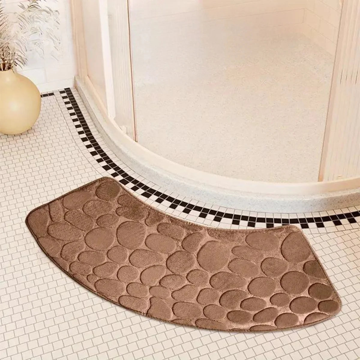 Badmat Gebogen Antislip met Kiezelmotief voor Hoekdouche en Toilet