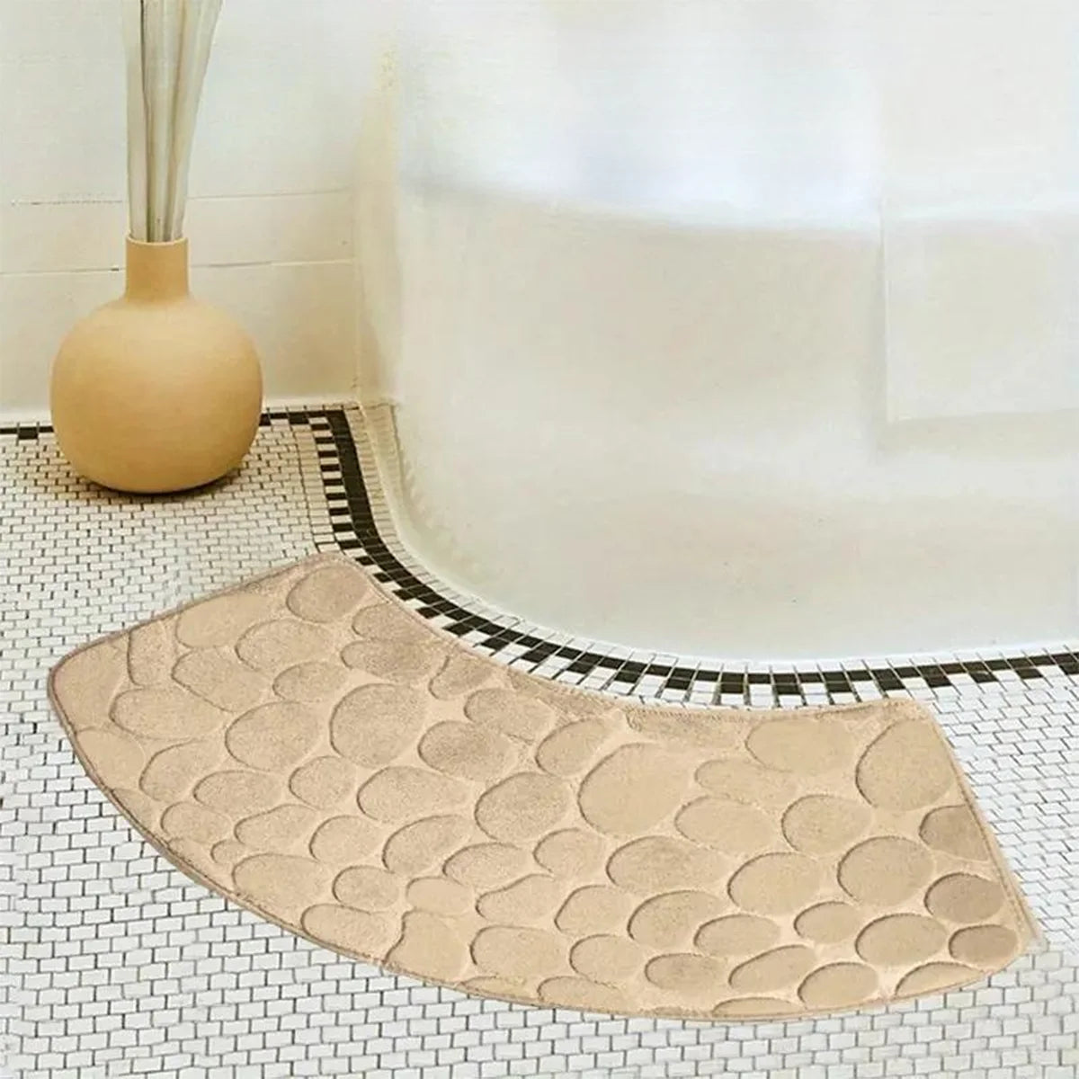 Badmat Gebogen Antislip met Kiezelmotief voor Hoekdouche en Toilet