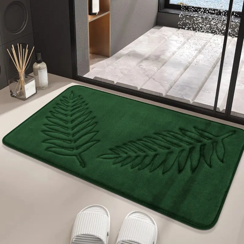 Badmat Set met Antislip Onderkant en Bladerenpatroon inclusief U-Contour Mat