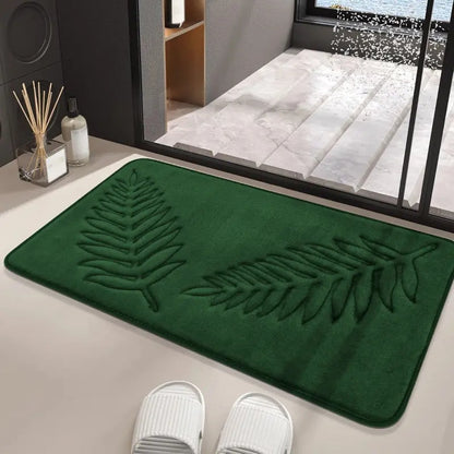 Badmat Set met Antislip Onderkant en Bladerenpatroon inclusief U-Contour Mat