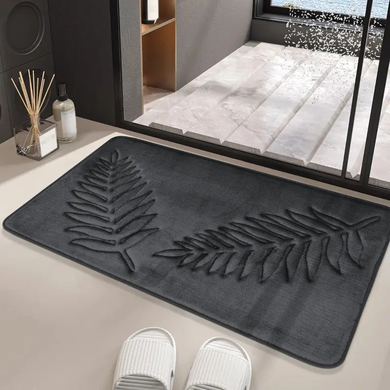 Badmat Set met Antislip Onderkant en Bladerenpatroon inclusief U-Contour Mat