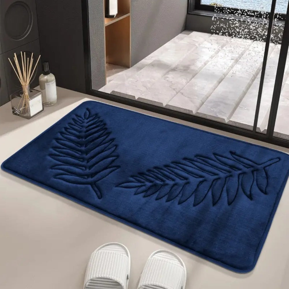 Badmat Set met Antislip Onderkant en Bladerenpatroon inclusief U-Contour Mat