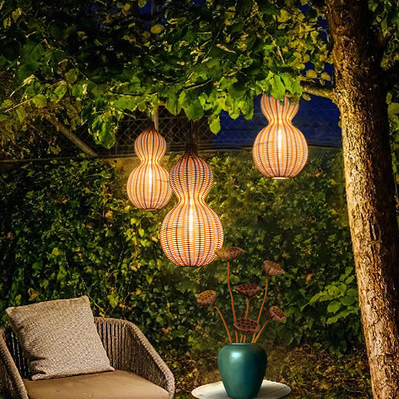 Buiten Hanglamp Bohemian met Vlechtwerk Kalebas Vorm voor Tuin en Terras