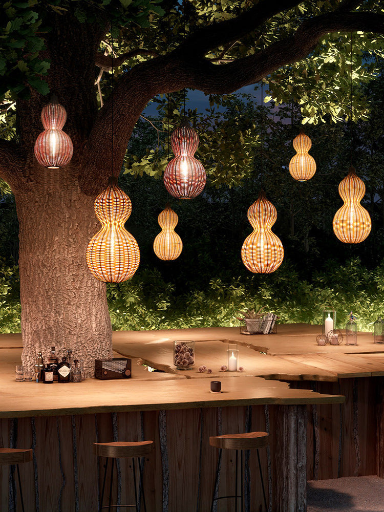 Buiten Hanglamp Bohemian met Vlechtwerk Kalebas Vorm voor Tuin en Terras