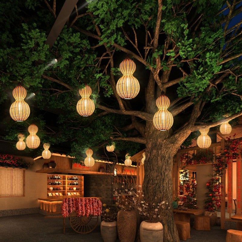 Buiten Hanglamp Bohemian met Vlechtwerk Kalebas Vorm voor Tuin en Terras