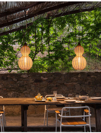 Buiten Hanglamp Bohemian met Vlechtwerk Kalebas Vorm voor Tuin en Terras