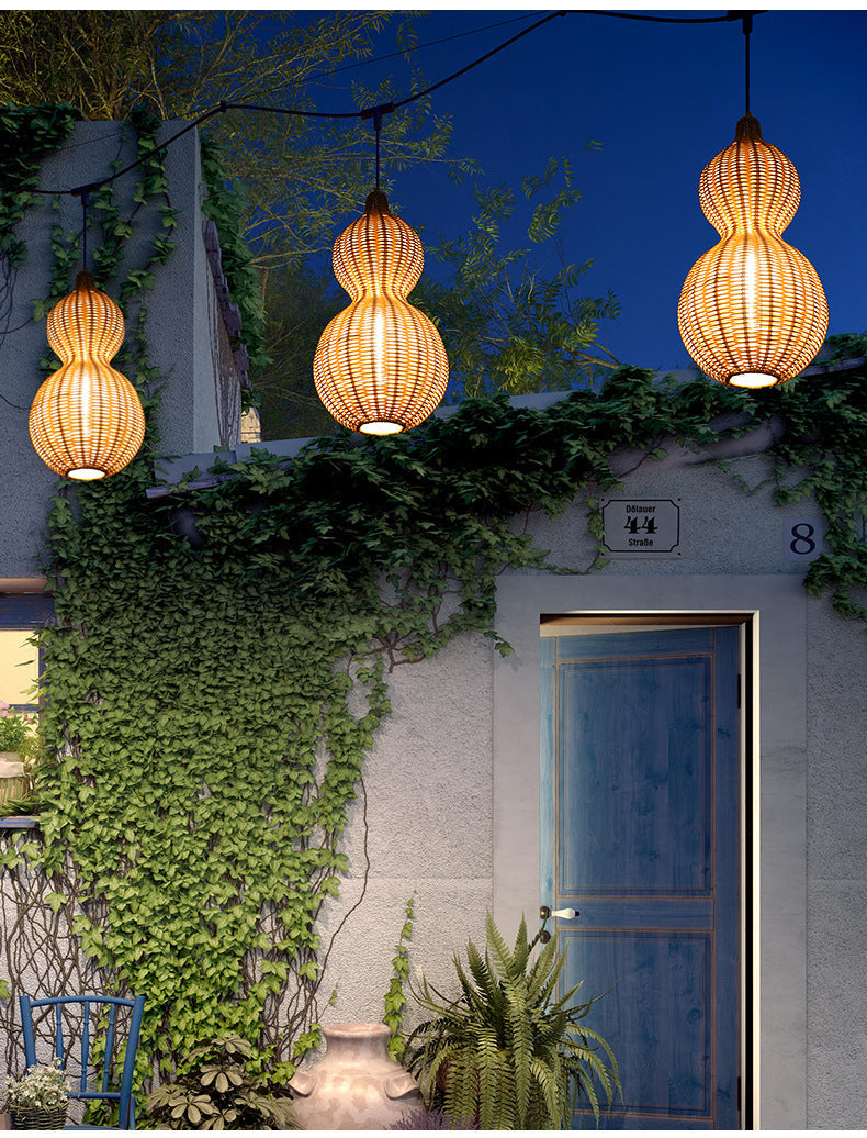 Buiten Hanglamp Bohemian met Vlechtwerk Kalebas Vorm voor Tuin en Terras