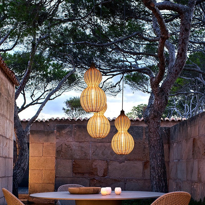 Buiten Hanglamp Bohemian met Vlechtwerk Kalebas Vorm voor Tuin en Terras