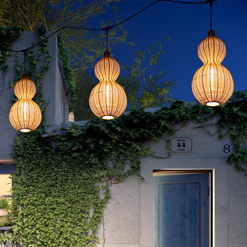Buiten Hanglamp Bohemian met Vlechtwerk Kalebas Vorm voor Tuin en Terras