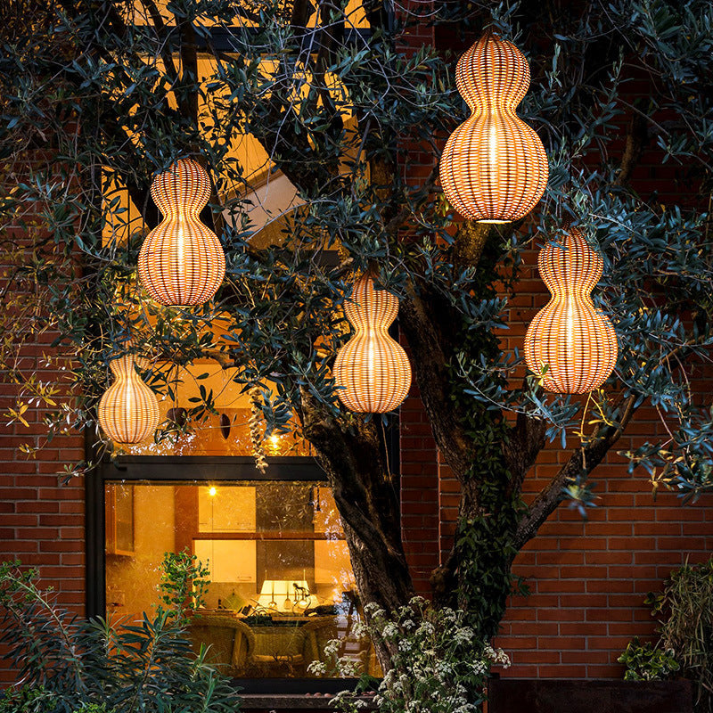 Buiten Hanglamp Bohemian met Vlechtwerk Kalebas Vorm voor Tuin en Terras