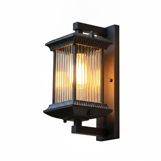 Buitenwandlamp Klassiek Lantaarn Design met Geribbeld Glas voor Tuin en Terras