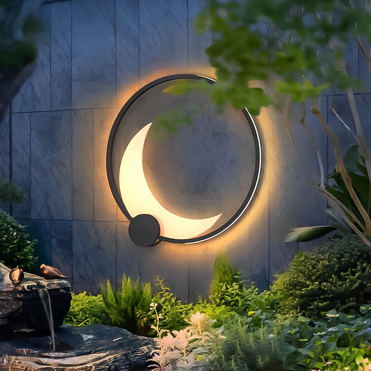 Buitenwandlamp Modern met Maanvorm en Ronde Ring voor Tuin en Gevel