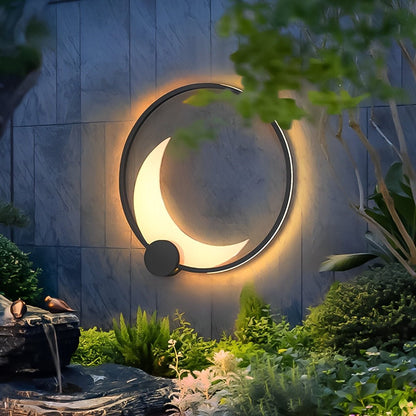 Buitenwandlamp Modern met Maanvorm en Ronde Ring voor Tuin en Gevel