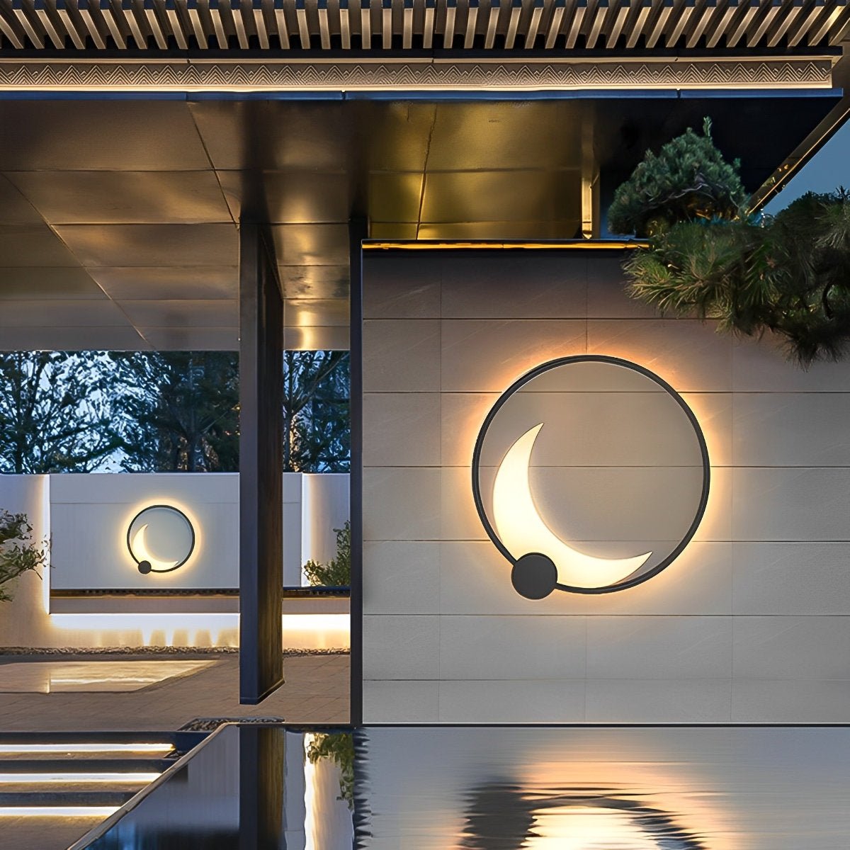 Buitenwandlamp Modern met Maanvorm en Ronde Ring voor Tuin en Gevel