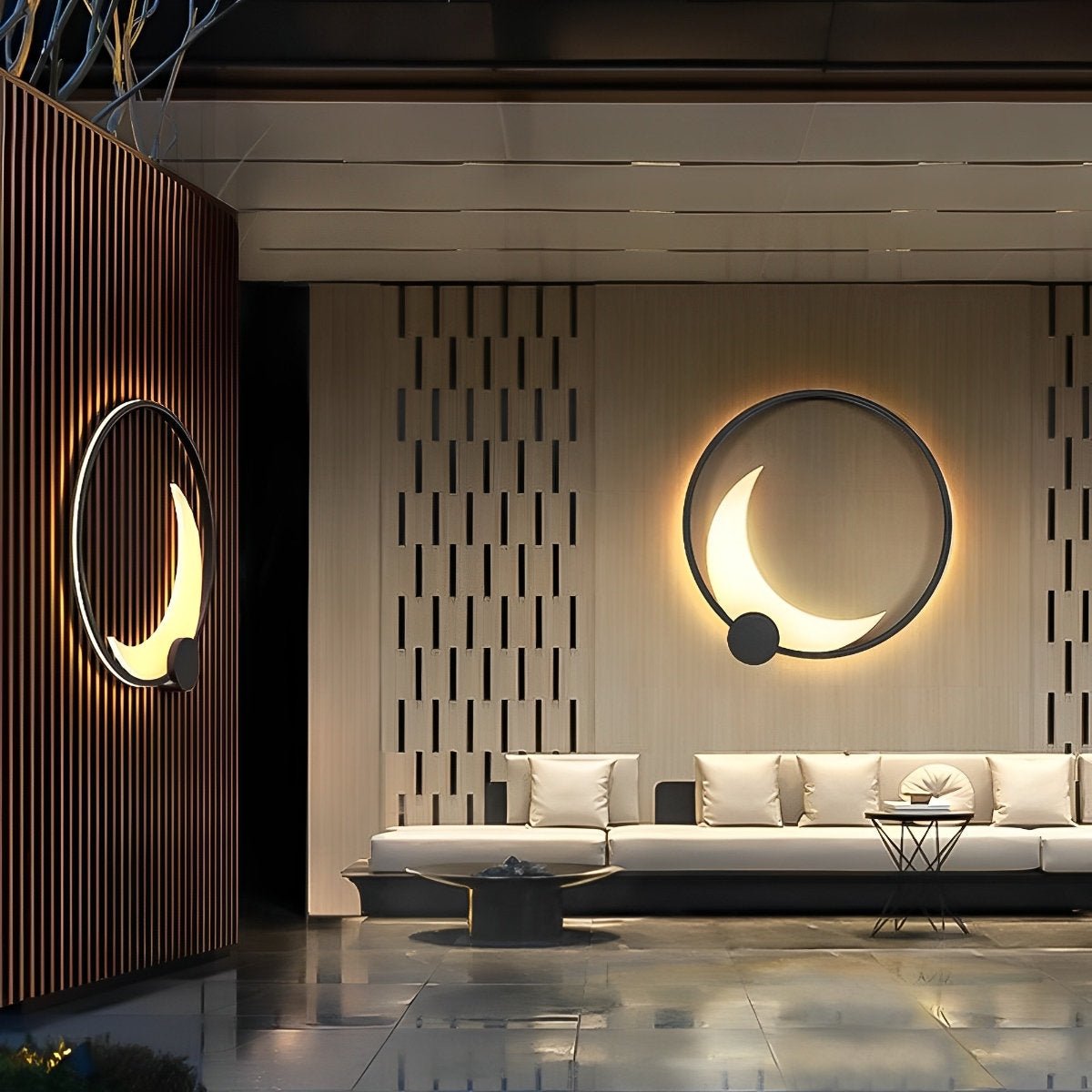 Buitenwandlamp Modern met Maanvorm en Ronde Ring voor Tuin en Gevel