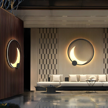 Buitenwandlamp Modern met Maanvorm en Ronde Ring voor Tuin en Gevel